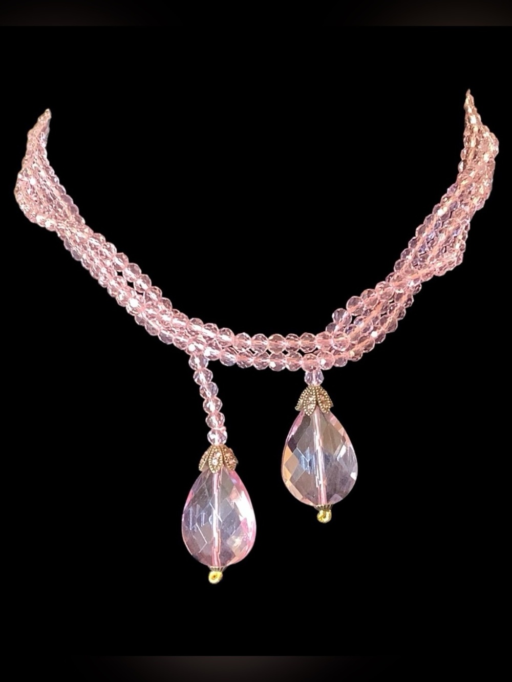 Heidi Daus Delicate Pink Crystal Beaded Layered / Lariat  Necklace. NWOT